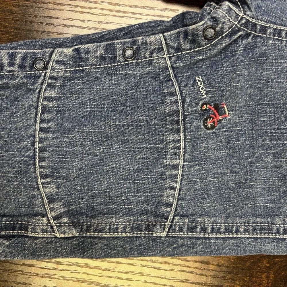 Vintage Y2K Gymboree Overalls Red Wagon‎ Denim Jeans 6-12 Months Snap Legs